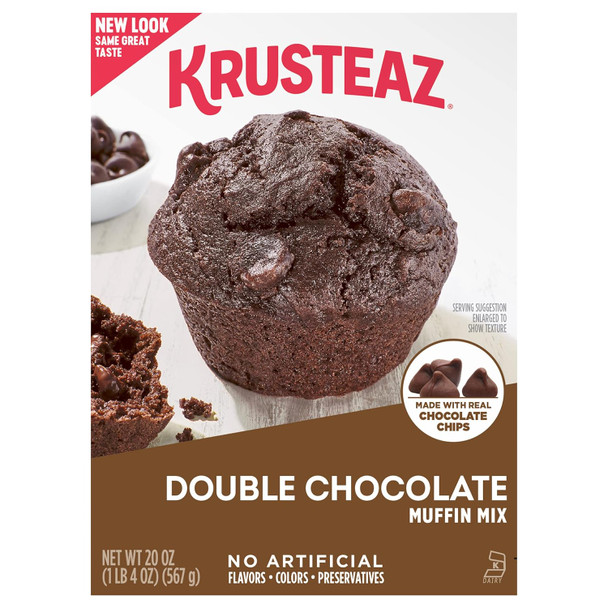 Krusteaz Double Chocolate Muffin Mix, Made With Real Chocolate Chips, 20 Oz Boxes (Pack Of 12)