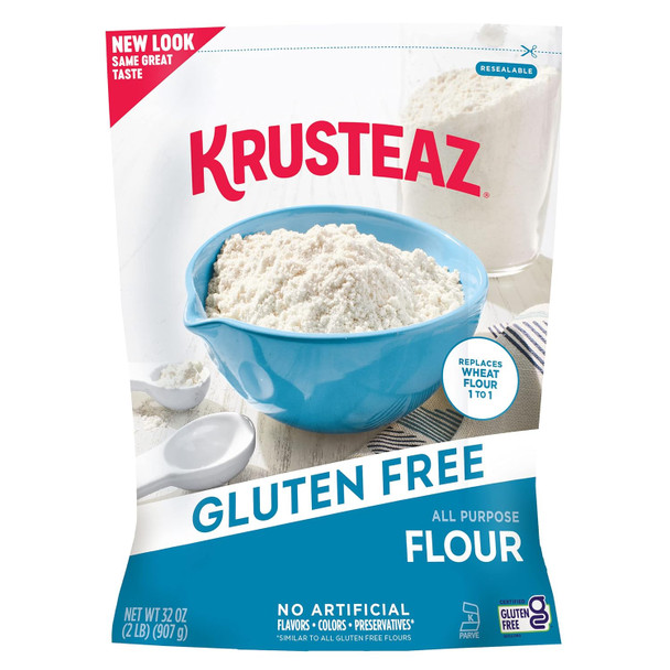 Krusteaz Gluten All-Purpose Flour, No Artificial Flavors, Colors, Or Preservatives, 32 Oz Boxes (Pack Of 8)