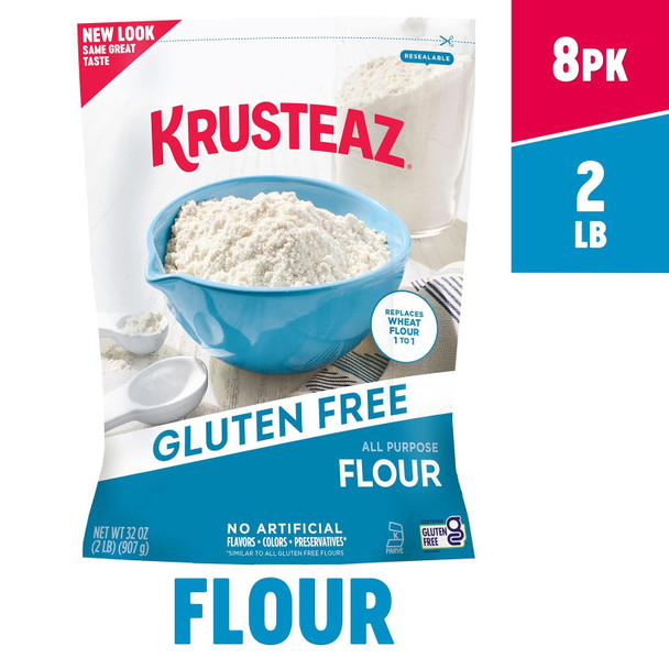 Krusteaz Gluten All-Purpose Flour, No Artificial Flavors, Colors, Or Preservatives, 32 Oz Boxes (Pack Of 8)