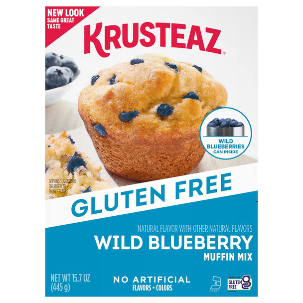 Krusteaz Gluten Blueberry Muffin Mix, Includes Can Of Blueberries, 15.7 Oz Box