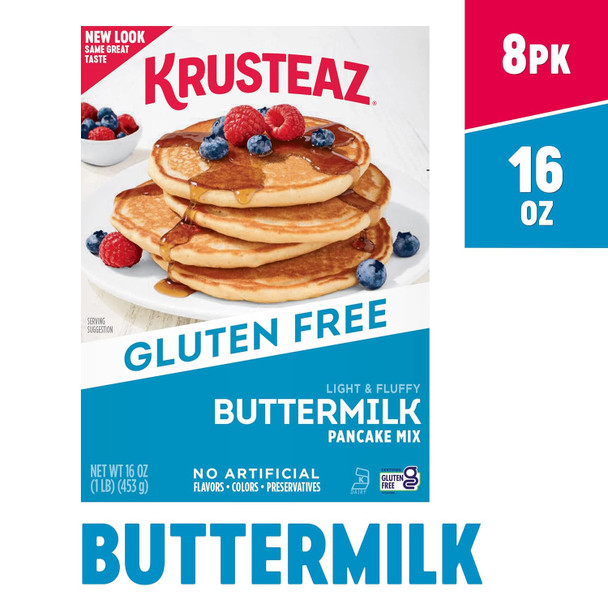 Krusteaz Gluten Buttermilk Pancake Mix, Light & Fluffy, 16 Oz Boxes (Pack Of 8)