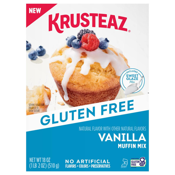Krusteaz Gluten Vanilla Muffin Mix, Includes A Sweet Glaze For Topping, Gluten Baking Mix, 18-Ounce Boxes (Pack Of 8)