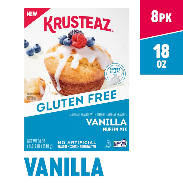 Krusteaz Gluten Vanilla Muffin Mix, Includes A Sweet Glaze For Topping, Gluten Baking Mix, 18-Ounce Boxes (Pack Of 8)