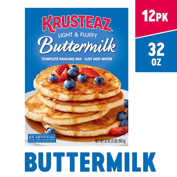Krusteaz Light Fluffy Pancake Mix No Artificial Flavors Colors Or Preservatives Buttermilk, 32 Ounce (Pack Of 12)