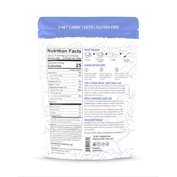 Lakanto Blueberry Coffee Cake Mix - Sweetened With Monk Fruit Sweetener, Keto Diet Friendly, Gluten , 3 Net Carbs (13.7 Oz) Lakanto Blueberry Coffee Cake Mix - Sweetened With Monk Fruit Sweetener, Keto Diet Friendly, Gluten , 3 Net Carbs (13.7 Oz)