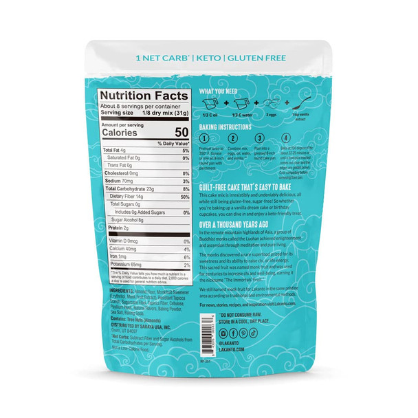 Lakanto Sugar Keto Cake Mix - Sweetened With Monk Fruit, Gluten , 1 Net Carb, Keto Diet Friendly, Delicious - Vanilla