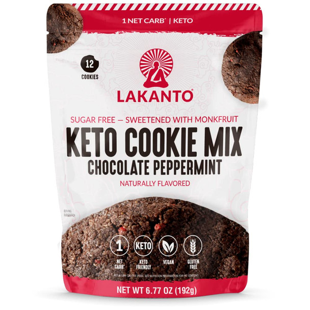 Lakanto Sugar Keto Chocolate Peppermint Cookie Mix - Sweetened With Monk Fruit Sweetener, Keto Diet Friendly, 1 Net Carb, Gluten , Vegan, Chocolate Treat (12 Cookies)