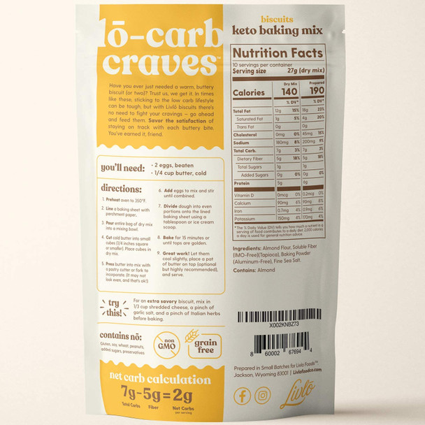 Livlo Keto Biscuit & Bread Mix - Low Carb & Gluten Baking Mix - 2G Net Carbs - Fast, Easy And Delicious Keto Friendly Food - 10 Servings - Classic Butter Biscuits