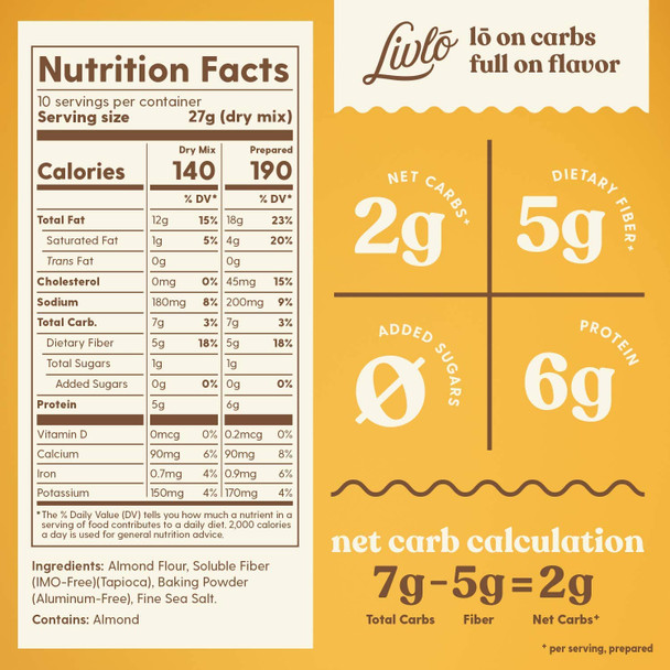 Livlo Keto Biscuit & Bread Mix - Low Carb & Gluten Baking Mix - 2G Net Carbs - Fast, Easy And Delicious Keto Friendly Food - 10 Servings - Classic Butter Biscuits