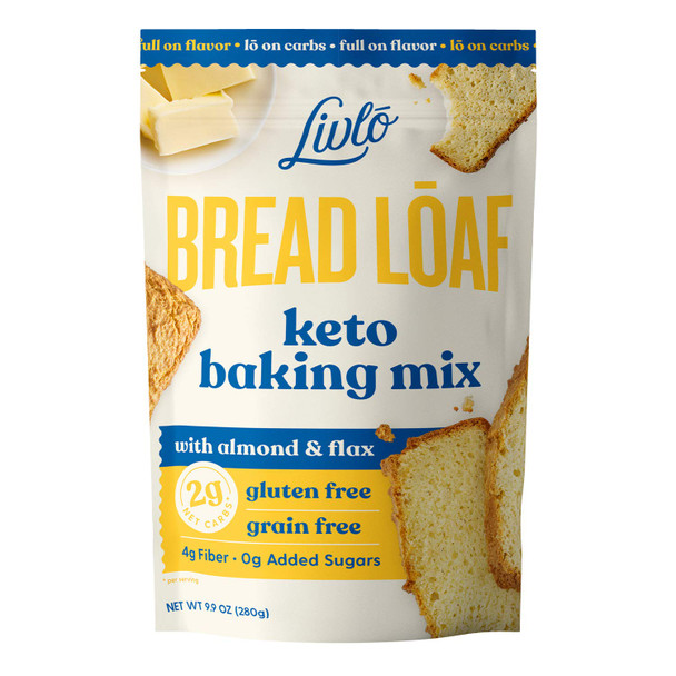 Livlo Keto Bread Mix - Low Carb & Gluten Baking Mix With Zero Added Sugar - Only 2G Net Carbs - Fast, Easy And Delicious Keto Friendly Food - Non-Gmo & Grain - 12 Servings