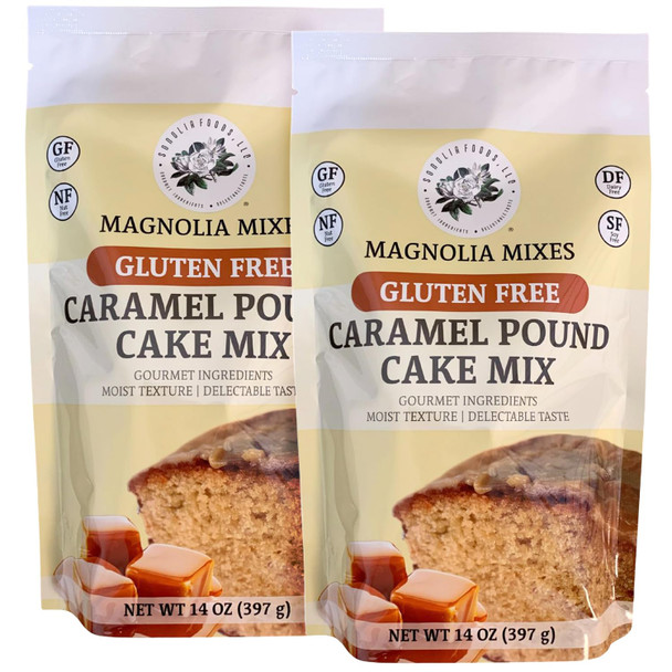 Magnolia Mixes - Caramel Pound Cake Mix - Irresistible Gluten- Pound Cake Mix With Rich Flavor And Texture - Easy 3-Step Baking With Premium Ingredients For Pure Bliss - 14Oz Each (2-Pack)
