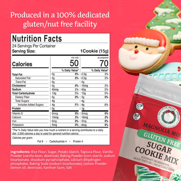 Magnolia Mixes - Holiday Sugar Cookie Mix - Premium Gluten- Baking Mix For Delicious 'Roll Out – Cut Out' Cookies - Moist & Light - Nut-, Dairy-, Soy- - 14Oz Each (2-Pack)