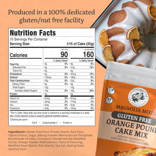 Magnolia Mixes - Orange Pound Cake Mix - A Zesty Twist On Our Lemon Pound Cake - Easy 3-Ingredient Recipe - Moist & Light - Gluten, Nut, Dairy & Soy- - Old-Fashioned Flavor - 14Oz Each (2-Pack)