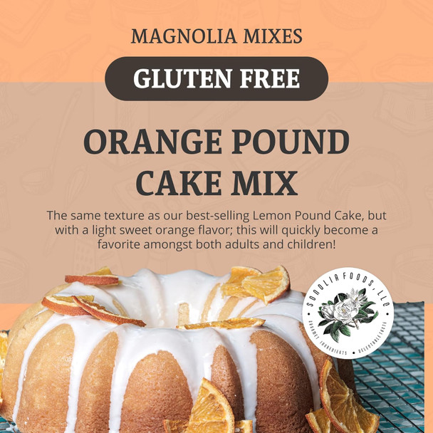 Magnolia Mixes - Orange Pound Cake Mix - A Zesty Twist On Our Lemon Pound Cake - Easy 3-Ingredient Recipe - Moist & Light - Gluten, Nut, Dairy & Soy- - Old-Fashioned Flavor - 14Oz Each (2-Pack)