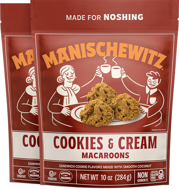 Manischewitz Cookies N' Cream Macaroons, 10Oz (2 Pack) Coconut Macaroons Resealable Bag Dairy Gluten Coconut Cookie Kosher For Passover