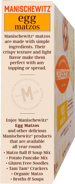 Manishewitz Egg Matzo 12Oz (3 Pack) Kosher (Not For Passover), Thin, Crisp & Light Texture, Sodium , No Artificial Flavors, Colors Or Ingredients