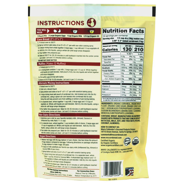 Marie Callender’S Cornbread Mix, Organic, 1Lb Bag. Just Add Water, Mix, And Bake. Makes 8” Loaf (Pack Of 2)