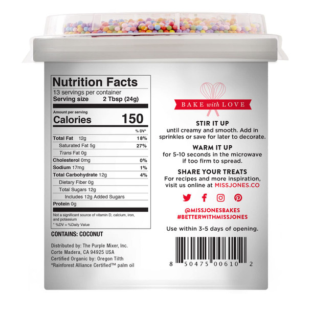 Miss Jones Baking 90% Organic Birthday Buttercream Frosting, Perfect For Icing And Decorating, Vegan-Friendly: Confetti Pop (Pack Of 6)