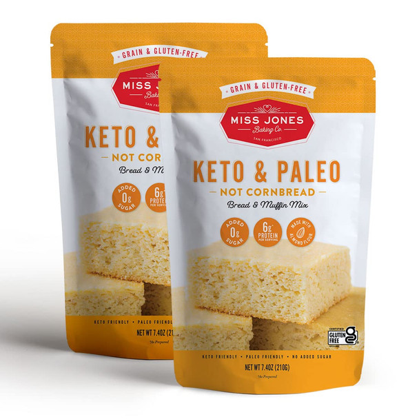 Miss Jones Baking Keto Not Cornbread Muffin Mix - Gluten , Low Carb, No Sugar Added, Naturally Sweetened Desserts & Treats - Diabetic, Atkins, Ww, And Paleo Friendly (Pack Of 2)