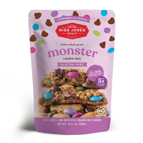 Miss Jones Baking Monster Cookie Mix - Gluten & Made With 100% Oats, Easy To Bake Desserts & Treats, No Artificial Colors, 10.57 Ounce (Pack Of 6)