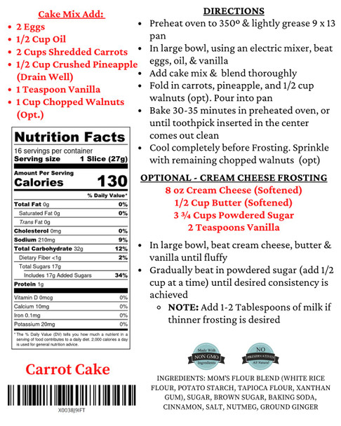 Mom'S Place Gluten Carrot Cake Mix Mom'S Place Gluten Carrot Cake Mix