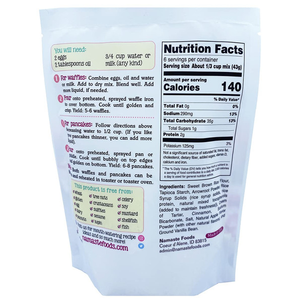 Namaste Foods Gluten Waffle & Pancake Mix, Apple Cinnamon, 9Oz