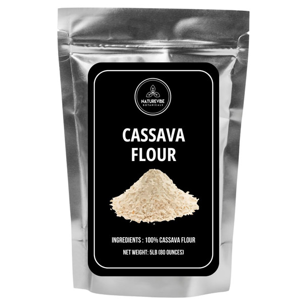 Naturevibe Botanicals Cassava Flour, 5Lb Used For Cooking Slightly Nutty Earthy Taste (80 Ounces) [Packaging May Vary]