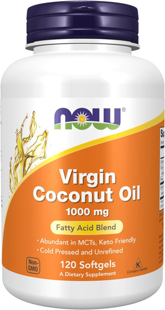 Now Supplements, Virgin Coconut Oil 1000 Mg, Cold Pressed And Unrefined, 120 Softgels