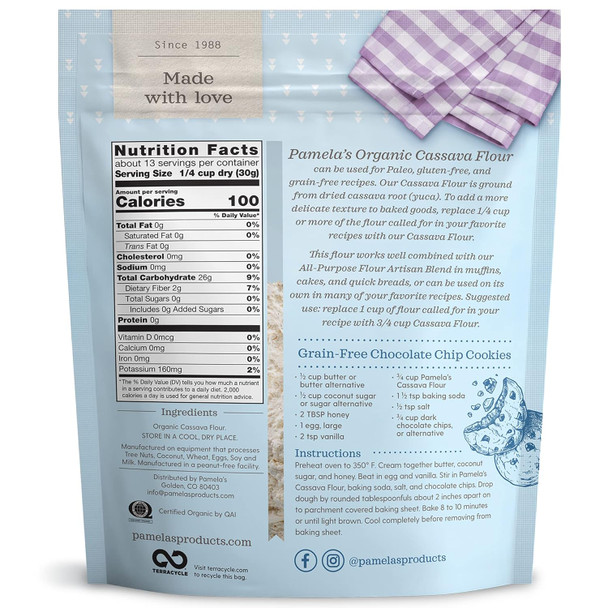 Pamela'S Cassava Flour, Usda Organic, Vegan, Grain , Paleo, Gluten & Non-Gmo, 14 Ounce Bag (Pack Of 6)