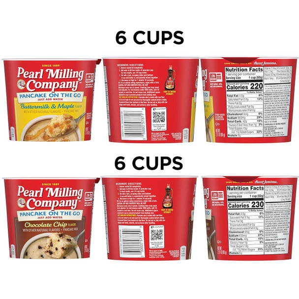 Pearl Milling Company Pancake Cups, 2 Flavor Variety, 2.11 Oz, Pack Of 12