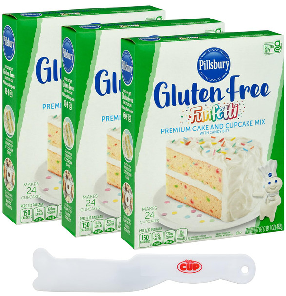 Pillsbury Funfetti Gluten Cake And Cake Mix With Candy Bits (Pack Of 3) With By The Cup Frosting Spreader