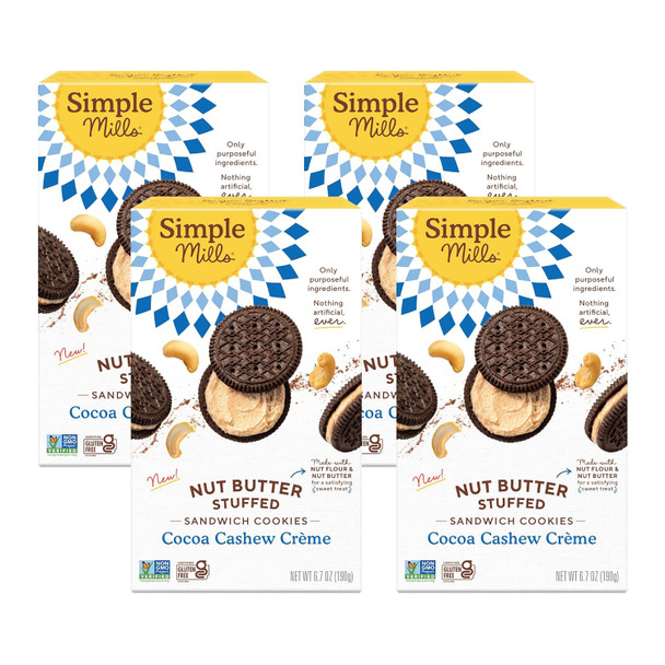Simple Mills Cocoa Cashew Crème Sandwich Cookies - Gluten , Vegan, Healthy Snacks, 6.7 Oz (Pack Of 4)