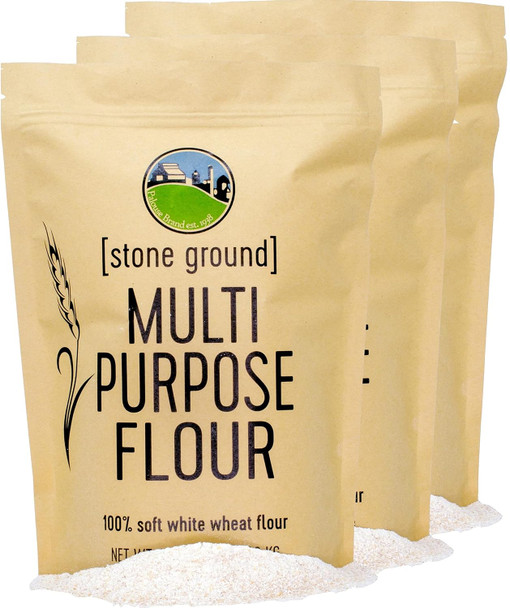 Soft White Wheat Flour 9 Lbs Non-Gmo Project Verified 100% Non-Irradiated Kosher Parve Usa Grown Field Traced Resealable Kraft Bag (3 Pound, Pack Of 3)