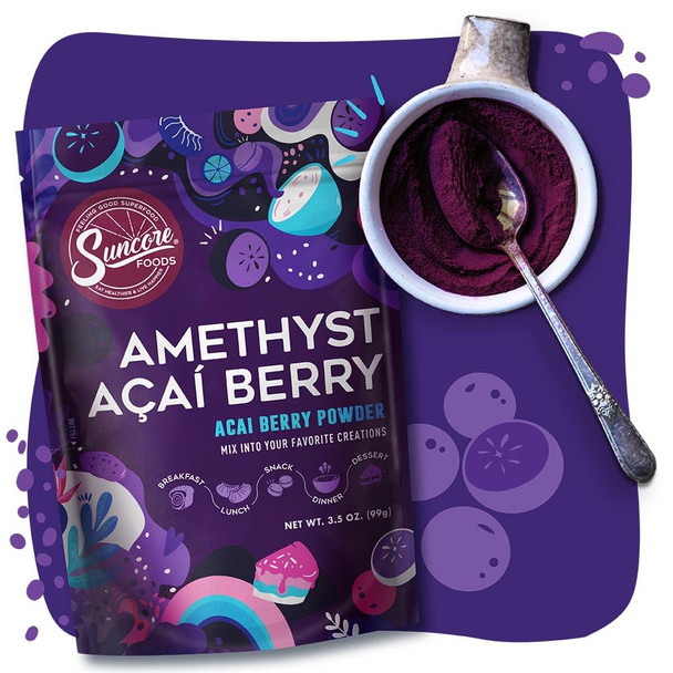 Suncore Foods Amethyst Acai Berry Powder, 3.5 Oz (1 Bag), Organic, Gluten-, Non-Gmo Perfect For Smoothie Bowls, Yogurts, Food Coloring, And More Suncore Foods Amethyst Acai Berry Powder, 3.5 Oz (1 Bag), Organic, Gluten-, Non-Gmo Perfect For Smoothie Bowls, Yogurts, Food Coloring, And More