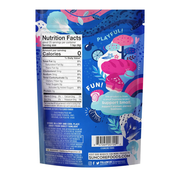 Suncore Foods Blue Butterfly Pea Powder, Blue Food Coloring Powder, Gluten-, Non-Gmo, 3.5Oz (1 Pack)