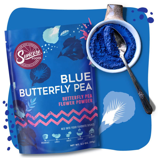 Suncore Foods Blue Butterfly Pea Powder, Blue Food Coloring Powder, Gluten-, Non-Gmo, 3.5Oz (1 Pack)