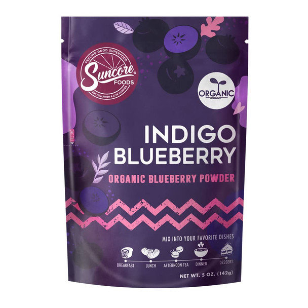 Suncore Foods Organic Indigo Blueberry Powder, Purple Food Coloring Powder, Gluten-, Non-Gmo, Organic, 5Oz (1 Pack)