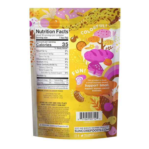 Suncore Foods Organic Yellow Goldenberry Powder, Pastel Dark Yellow Food Coloring Powder, Gluten-, Non-Gmo, Organic 5Oz (1 Pack)