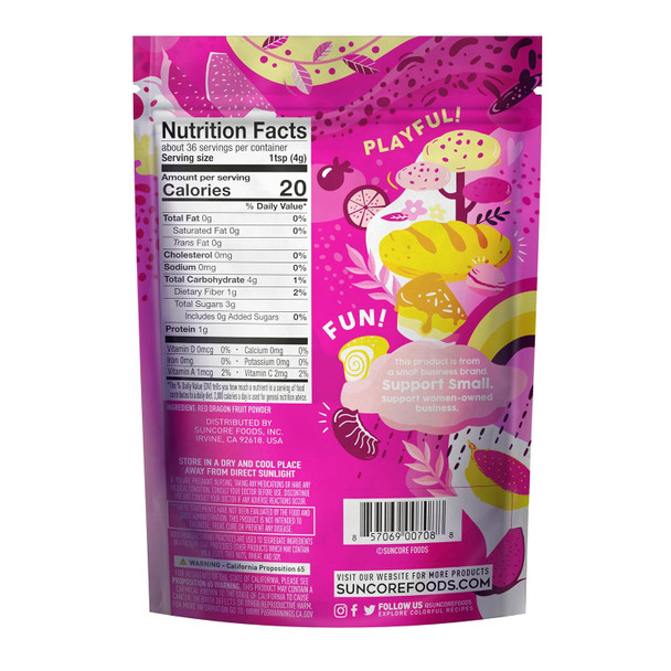 Suncore Foods Pink Pitaya Powder, Pink Food Coloring Powder, Gluten-, Non-Gmo, 5Oz (1 Pack)