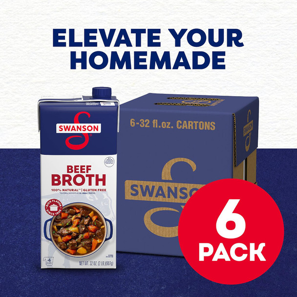 Swanson 100% Natural, Gluten- Beef Broth, 32 0Zcarton (Pack Of 6)