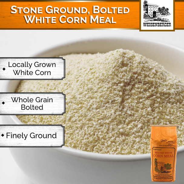 Weisenberger Corn Meal - Stone Ground Corn Meal For Baking - Fine Ground Corn Meal For Corn Bread, Fish Batter, And More - Bolted White Stone Ground Cornmeal - From Non Gmo White Corn - 2 Lb