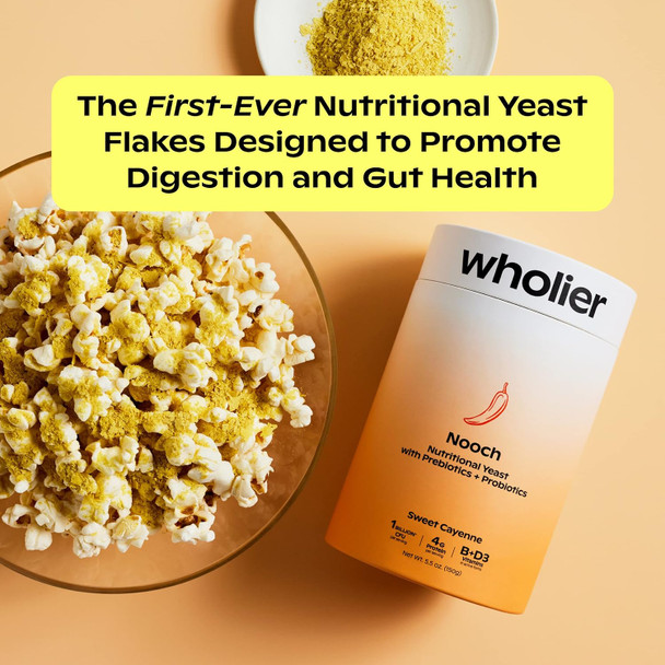 Wholier Nutritional Yeast Flakes With Prebiotics & Probiotics For Gut Health. Methylcobalamin Vitamin B12 & Vitamin D3. Vegan Cheesy Seasoning. (5.3 Oz.) (Sweet Cayenne)