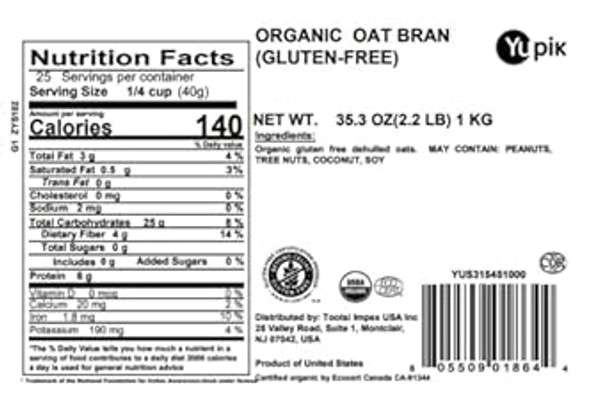 Yupik Organic Gluten Oat Bran, 2.2 Lbs, Breakfast Cereal Topping, High Fiber, Vegan, Gmo-, Vegetarian, Keto, Gluten-, Brown Yupik Organic Gluten Oat Bran, 2.2 Lbs, Breakfast Cereal Topping, High Fiber, Vegan, Gmo-, Vegetarian, Keto, Gluten-, Brown