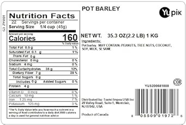 Yupik Pot Barley, 2.2 Lb, Whole Grain, Non-Gmo, Vegan Yupik Pot Barley, 2.2 Lb, Whole Grain, Non-Gmo, Vegan