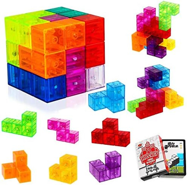 Actoper Magnet Toys Building Blocks Magic Magnet 3D Puzzle Cubes Stress Relief For Adults Set Of 7 Multi Shapes Magnet Blocks With 54 Guide Cards (Transparent) Actoper Magnet Toys Building Blocks Magic Magnet 3D Puzzle Cubes Stress Relief For Adults Set Of 7 Multi Shapes Magnet Blocks With 54 Guide Cards (Transparent)