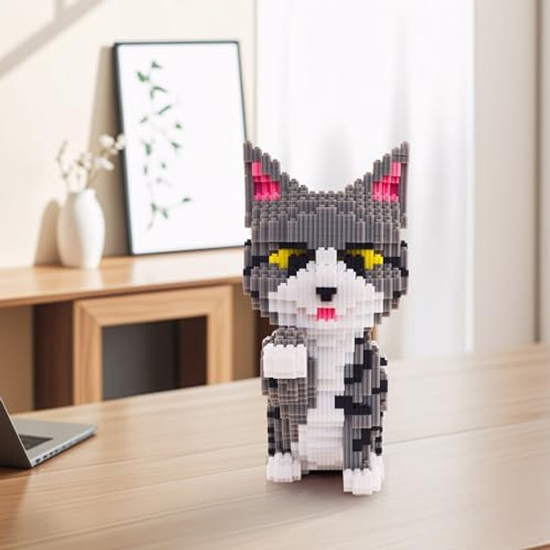 Ahzilei Cat Micro Building Blocks Set Animal Stretching Cat Diy Mini 3D Building Toy Bricks Kit For Adults And Kids 4800 Pieces (Gray Cat)
