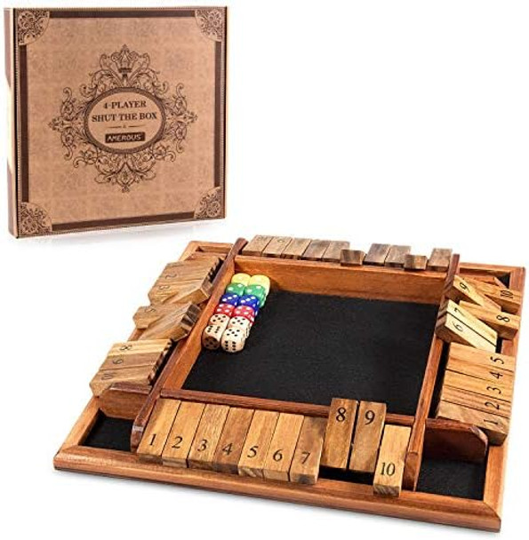 Amerous1-4 Players Shut The Box Dice Game Wooden Board Table Math Game With 12 Dice And Shut-The-Box Instructions For Kids Adults Family Classroom Home Or Pub (12 Inches) Amerous1-4 Players Shut The Box Dice Game Wooden Board Table Math Game With 12 Dice And Shut-The-Box Instructions For Kids Adults Family Classroom Home Or Pub (12 Inches)