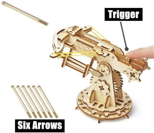 Ariaprec Wooden Catapult 3D Puzzle Kit With Zombie Target - Diy Ballista Model & Rubber Band Launcher Creative Craft Decor For Adults & Teens
