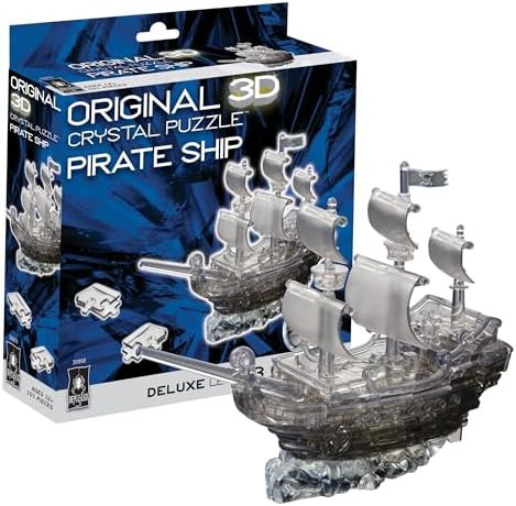 Bepuzzled Original 3D Crystal Puzzle Deluxe - Pirate Ship Black - Fun Yet Challenging Brain Teaser That Will Test Your Skills And Imagination For Ages 12+