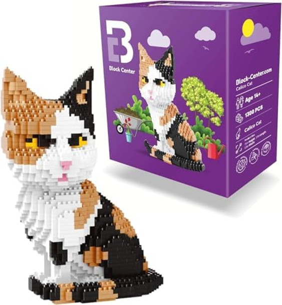 Block Center Calico Cat Edition 3D Puzzle 1300 Pieces Building Blocks Set - Mini Block Kit For Kids And Adults Who Loves Pets
